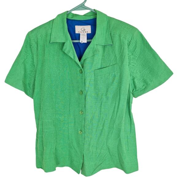 Vintage Genre Kelly Green Short Sleeve Blazer Jacket Linen Blend 12 - Picture 1 of 10